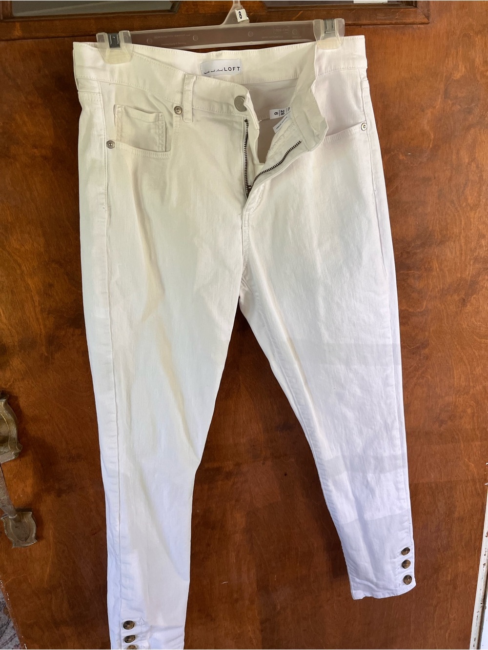 LOFT White High-Rise Ankle Cropped Jeans with Hem Button Detail